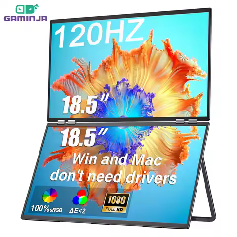 GAMINJA 18.5-inch 120Hz FHD 1080P Dual Triple Portable Monitor USB-C HDMI HDR Auxiliary Monitor Fold