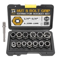 Set 14 Pcs Soket Ekstraktor Baut & Mur Rusak - Alat Pembuka Baut Dol Patah dengan Paduan Baja Impact