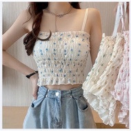 AB001 Floral Camisole Chiffon Fabric Smocked 4 Colors Cute Pattern S001