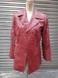 d.r.s studio 棕紅色皮衣外套🚴義大利羊皮 🎊真皮皮衣 皮大衣 🐏二手真皮羊皮外套 小羊皮西裝外套 長版風衣