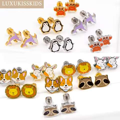 LUXUKISSKIDS Cute Girls's Tiny Earrings Acrylic Childlike Animals Piercing Small Butterfly Stainless
