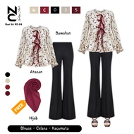 One Set Elegant Women's Ribbon Motif Blouse Suit + Cutbray FREE Hijab Outfit Classy NC0035