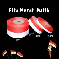 PUTIH MERAH Red And White Ribbon, Flag Ribbon 1/2"inc. 1"inc. 1.5"inc. 2"inc 15yard