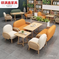 Coffee Table Set for Cafe, Solid Wood Nordic Style Table and Chairs with Woven Armrests, Suitable fo