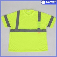 AKZDXE สีเหลืองทาเล็บ เสื้อผ้าสะท้อนแสง หนึ่งขนาด เสื้อแขนสั้น พร้อมแถบสะท้อนแสง เสื้อกั๊กสะท้อนแสง เตือนความปลอดภัยสวมใส่ กิจกรรมกลางแจ้งกลางแจ้ง