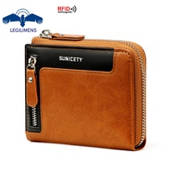 LEGILIMENS Men's Short Wallet PU Leather Zipper Wallet RFID Multi-card Function ID Card Holder