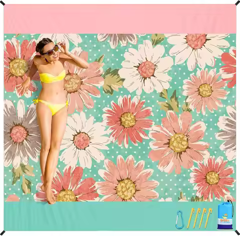 Waterproof Sandproof Beach Blanket 78x81 Inches for 1-4 Adults, Compact Lightweight Picnic Mat for T