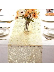 1入組金色閃亮閃爍鋁箔網桌旗,金箔桌面裝飾適用於各種派對、生日、婚禮、聖誕、新年等場合