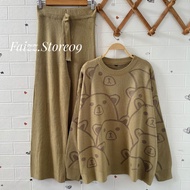 Oneset Sweater Rajut Chucky Oversize Mossy Setelan Celana Rajut Kulot Wanita