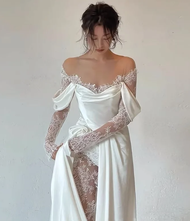 FAIRY WEDDING DRESS WHITE DRESS FAIRY EVENING PROM DRESS BRIDAL DRESS GOWN SIMPLE KOREAN STYLE