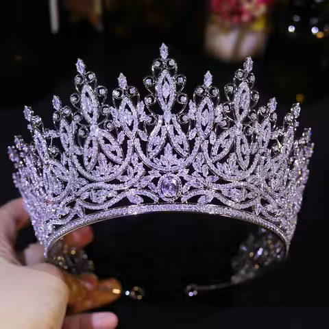 Luxury Miss Universe Queen Crown Crystal Big CZ Jewelry Tiara for Women Bride Hair Accessories Weddi
