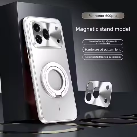 Luxury Alloy Backplane AG Phone Case For Honor 600 Pro 600 Magnetic Wireless Charging Rotable Bracke