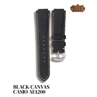 TALI watch leather strap by garden strap Cowhide "Black Canvas AE1200"
