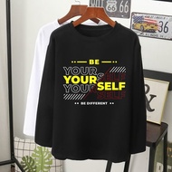 BE YOURSELF GRAFIK T-SHIRT Lengan Panjang Muslimah perempuan lelaki kain cotton baju tshirt labuh wanita laki longsleeve