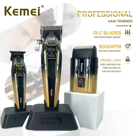 Kemei Professional Hair Trimmer Rechargeable Hair Clippers 10000RPM Beard Shaver LCD Display Trimmer