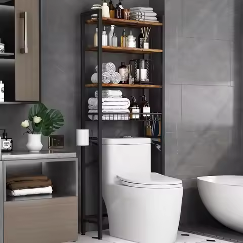 Over-The-Toilet Storage Rack, 4-Tier Bathroom Organizer Shelf Over Toilet With Adjustable Shelf And 