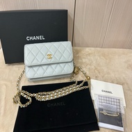 chanel 香奈兒金球woc 晶片款 寶寶藍 淡金金球鏈條包