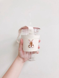 【小熊比比】棕兔寶刺繡布貼飲料提袋