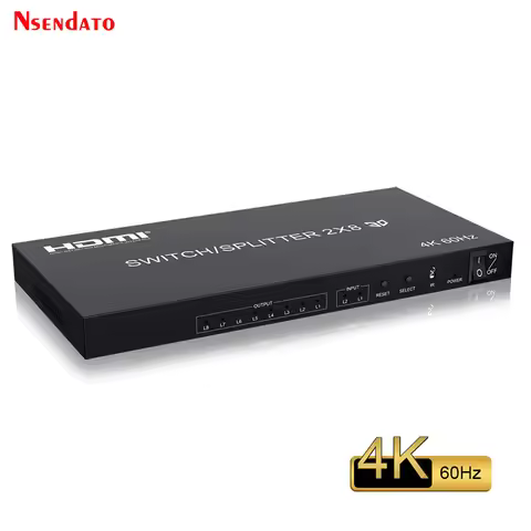 4K 60Hz HDMI Switch Splitter 2x8 Splitter Switch HDMI 2 in 8 out Audio Video Switcher for PS3 PC To 
