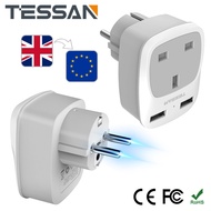 SG to EU Plug Adapter with 3 USB，TESSAN 2 Way Korea Indonesia Travel AdapterEuropean Charger Multi Plug Extension Wall Charger USB Adapter Socket Power Strip for Italy Switzerland
