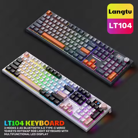 Langtu LT104 Gaming Mechanical Keyboard 104Key 2.4G Wireless Bluetooth Wired Keyboard RGB HotSwap Ga