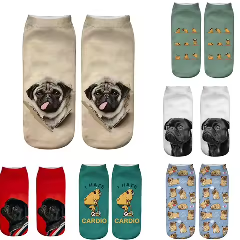 Women Socks Funny Cute Cartoon 3D Poodle Pug Poodle Poodle Dog Print Kawaii Cotton Happy Japanese Ha
