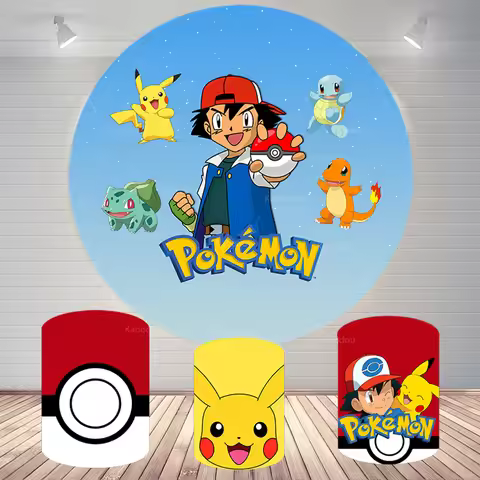 Pokemon Round Backdrop Elastic Cover TAKARA TOMY Pikachu Baby Shower Birthday Party Background Cylin