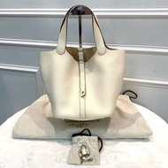 Hermes Picotin 22 菜籃子Nata奶油白拼啡色皮