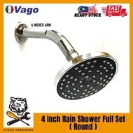 VAGO Shower Head 4" Inches Rainfall Shower Head Faucet Set With Shower Arm ROUND/ SQUARE 360 wall mo