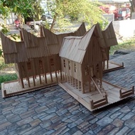 TERLARIS miniatur rumah gadang padang ukuran jumbo 80cm x 60cm dari bahan stik es krim prakarya kera