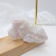 冰潤粉紫羅蘭色手工雕刻白菜擺財吊墜 |天然緬甸玉A貨翡翠