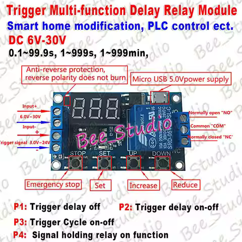 DC 6V-30V 9V 12V 24V Digital LED Multi-function Trigger Delay Time Turn Off Turn on Timer Cycle Swit