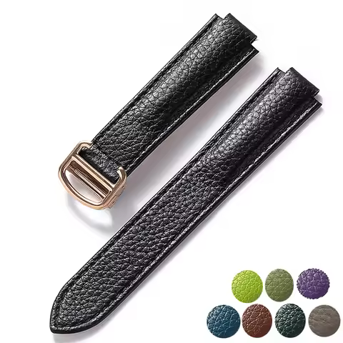 Replacement Cartier Blue Balloon Convex Foldover Clasp Pebble Pattern Soft Leather Watch Strap Acces