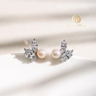 1D Jewellery 925 Sterling Silver Earrings Rhodium Plated Decorated With Swiss Diamonds (CZ) Pearl & 