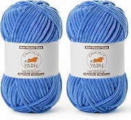2 Pack Azure Fluffy Velvet Yarn for Crocheting, Chunky Chenille Baby Blanket Yarn for Crochet, Soft 