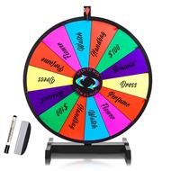 24" Spinning Prize Wheel of Fortune 14 Slots Spinner Wheel for Prizes with Stand, Dry Eraser and Mar