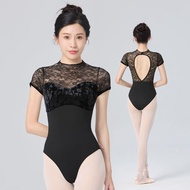 Women's Ballet Gymnastics Leotard Adult Short Sleeve Lace Splice Dance Costume for Training&Performa