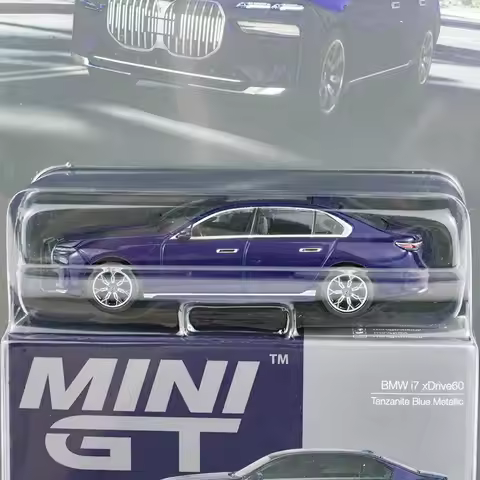 MINIGT 1:64 BMW I7 XDrive60 Tanzanite Blue Metallic Premium Alloy Die Cast Car Model Collection Gift