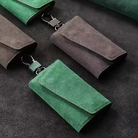 Fashion Mini Car Key Wallet Large Capacity Suede Leather Car Keychain Holder with Metal Hook Keyring