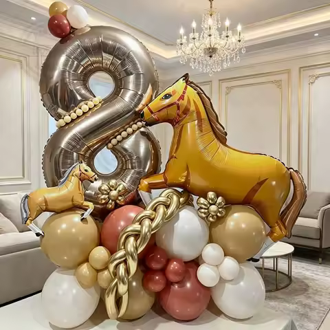 39Pcs Horse Shaped Balloons Set 40inch Platinum Number 1-9th Adult Children Wedding Birthday Party B