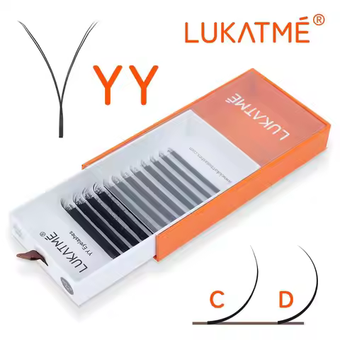 LUKATME YY Eyelash Extensions Matte Black C/D Curl 7-14mm 8-12mm Two Tips Y-Shaped False Eyelash Min