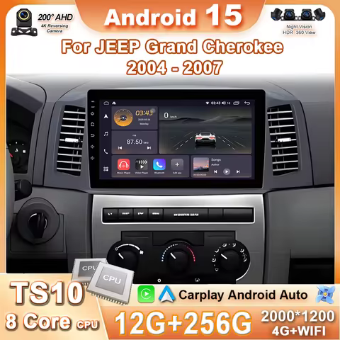 Android 15 Carplay Auto For JEEP Grand Cherokee WK 2004 2005 2006 2007 Multimedia Car Radio Navigati
