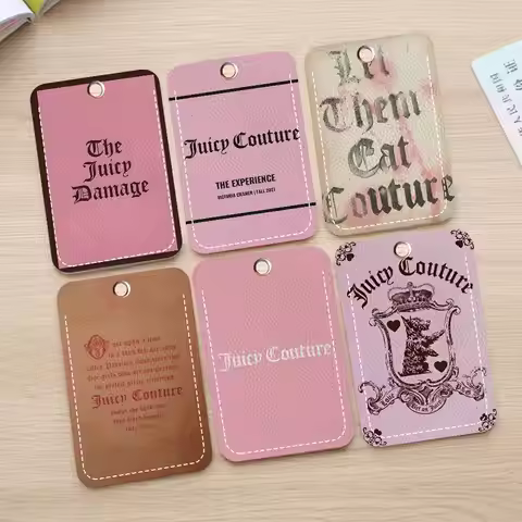 J-Juicy C-Couture Classic Vintage Rectangle ID Card Case Keychain Access Card Bag Key Tag Leather Ca