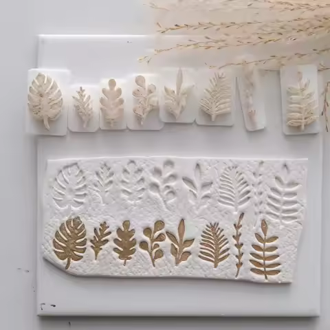 8Pcs Botanical Leaf Polymer Clay Stamp Molds Oak/Maple/Fern/Eucalyptus for DIY Earrings High-precisi