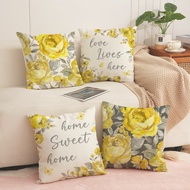 Linen Pillow Case 40x40/45x45/50x50cm Yellow Flower "Love Lives Here" Cushion Cover Home Decor