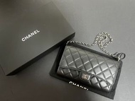 正品 Chanel woc cf子母黑銀羊皮 磁吸釦