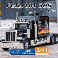 1:24 Scale Peterbilt 389 Alloy Truck Model Diecast Car Sound Light Car Lovers Collection Kids Toy
