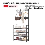 Giá Để Giày Dép Kệ Treo Đồ Đa Năng 4 Tầng Có Móc Treo Đồ Dùng