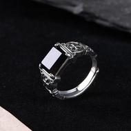 Qishangtai Silver Ring Retro Black Agate Adjustable Silver Jewelry Ring Thai Silver Jewelry Fashion 
