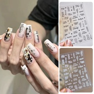 DIY Decorative Black White Nail Decals Letter Words Stickers Mixed Designs 3D Art Manicures